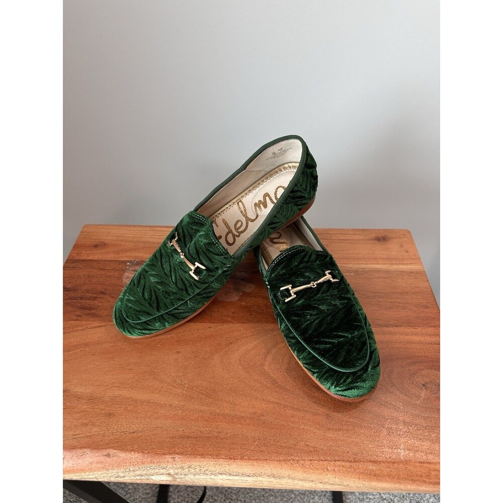 Sam Edelman Loraine Green Crushed Velvet Horsebit Loafers Shoes 7 Academia - Picture 2 of 7